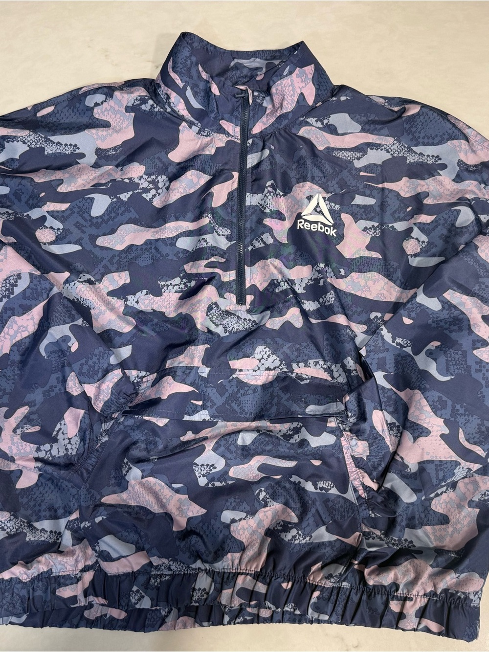 Reebok Navy & Light Pink Camo Half-Zip Puffer Pullover Ladies